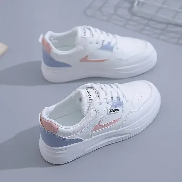 Womens Platform Sneakers | Round Toe Thin Strap Breathable Low-Top Shoes in Brandy, Grey, White Black, White Blue, White Grey
