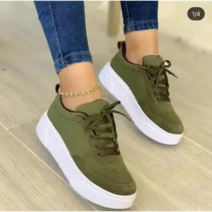 Holterdesigns Women'S Fashion Casual Round Toe Thick-Soled Lace Up Canvas Sneakers