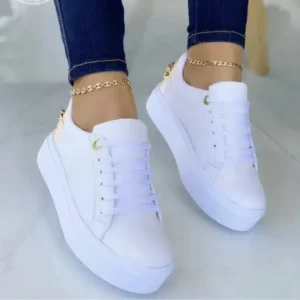 Holterdesigns Women Fashion Round Toe Platform Lace Up Solid Color Sneakers