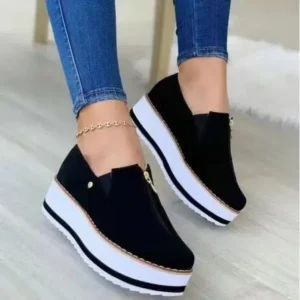 Holterdesigns Women Fashion Retro Style Elastic Band Thick Sole Solid Color Mid-Slip Sneakers