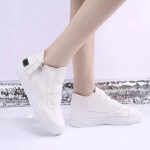 Holterdesigns Women Fashion Round Toe Mid-Top Canvas Raw Edge Elastic Sneakers