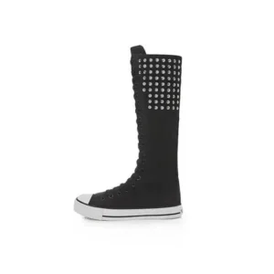 Holterdesigns Women Fashion Rivet Decor Side Zipper Canvas High Boots