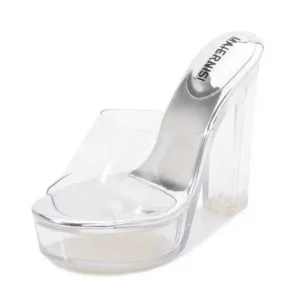 Holterdesigns Women Fashion Plus Size Transparent Crystal Chunky Heel Platform High