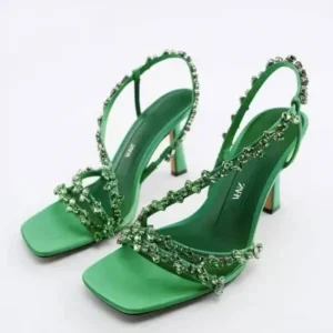 Holterdesigns Women Fashion Plus Size Sexy Rhinestone Strap Square Toe Heeled Sandals