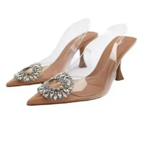 Holterdesigns Summer Women Fashion Plus Size Pointed Toe Rhinestone Transparent Heeled Sandals