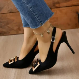 Holterdesigns Summer Women Fashion Casual Plus Size Solid Color Pointed Toe Metal Buckle Sling Back High Heel Sandals