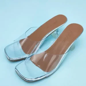 Holterdesigns Women Fashion Casual Square Toe Transparent Design Mid Heel Slippers