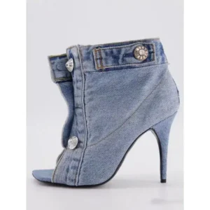 Holterdesigns Women Fashion High Heel Denim Button High Top Boots