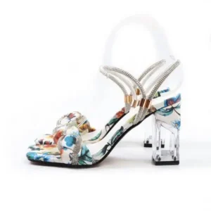 Holterdesigns Women Fashion Sexy PU Rhinestone Floral Printed Square Toe Chunky Heel ?Sandals