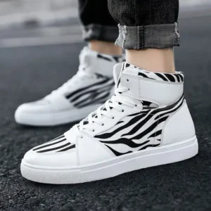 Holterdesigns Men'S Fashion Zebra Print Breathable Canvas High Top Sneakers