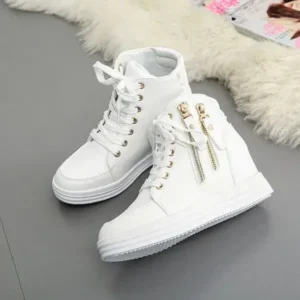 Holterdesigns Women Fashion Solid Color Side Zipper Lace-Up Round Head Thick-Soled Sneakers