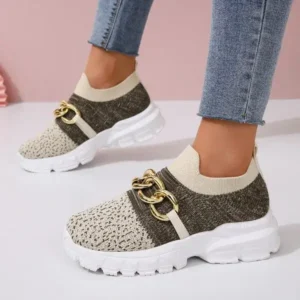 Holterdesigns Women Fashion Color Block Metal Chain Thick-Soled Breathable Fly-Woven Sneakers