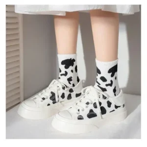 Holterdesigns Women Fashion Platform Cute Cow Pattern Lace-Up Sneakers