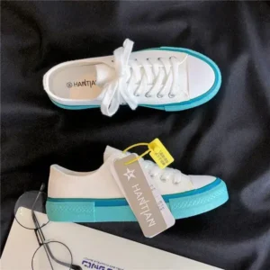 Holterdesigns Women Fashion Cream Blue Canvas Lace-Up Sneakers