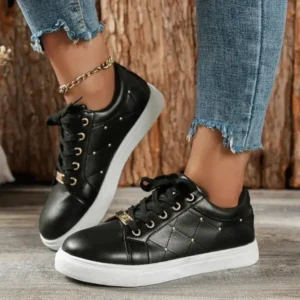 Holterdesigns Women Fashion Shallow Toe Round Toe Casual Lace Up Sneakers